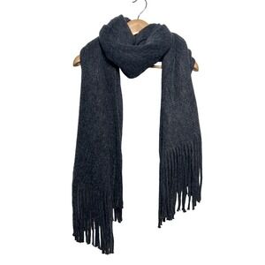 Anthropologie‎ Scarf Charcoal Gray Soft Fringe Women's Large 74" x 32" Winter